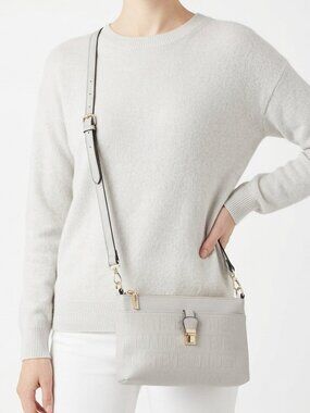 Steve Madden Logo Embossed Light Grey Zip Vegan Crossbody Bag